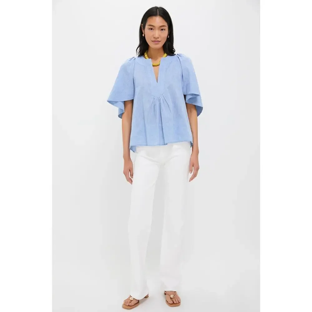 POMANDER PLACE Chambray Finley Flutter Sleeve Top Size XL NWT